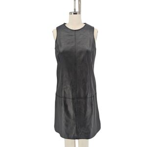 00907 Black Rivet Shift Leather Dress Black size 6 punk moto western biker